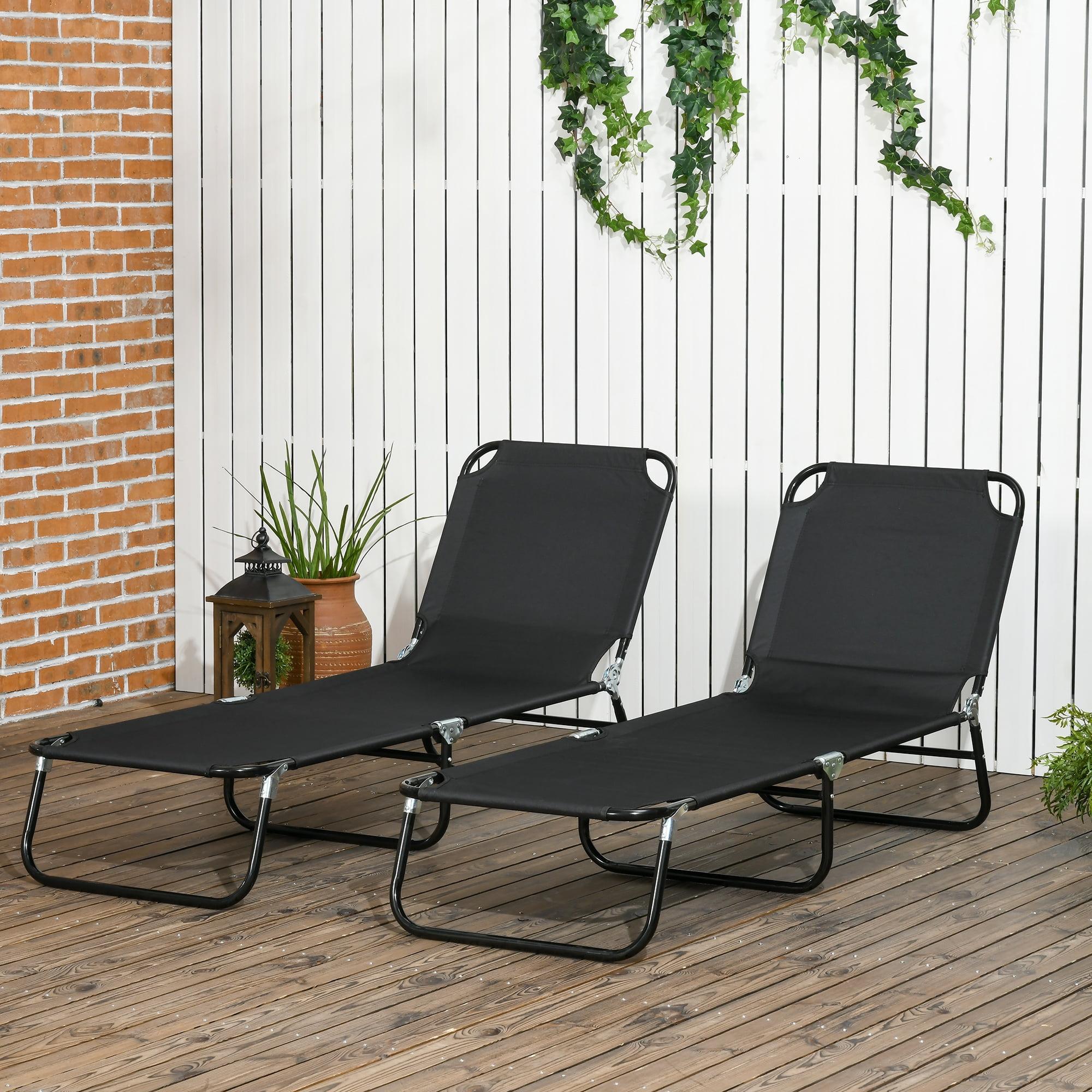 Outsunny Folding Chaise Lounge Pool Chairs, Set of 2 Outdoor Sun Tanning Chairs, Five-Position Reclining Back, Steel Frame & Oxford Fabric, Black