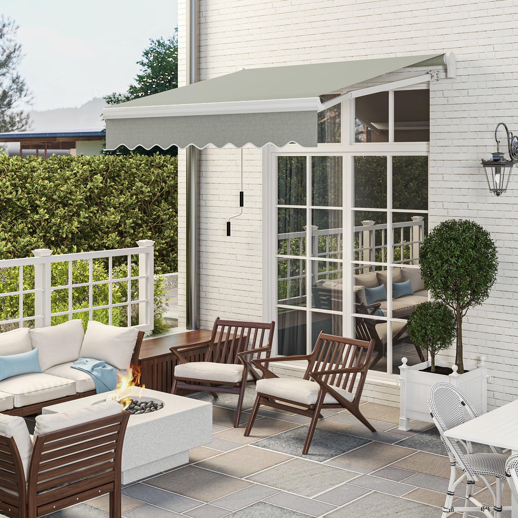 Gray 8' x 7' Manual Retractable Patio Awning