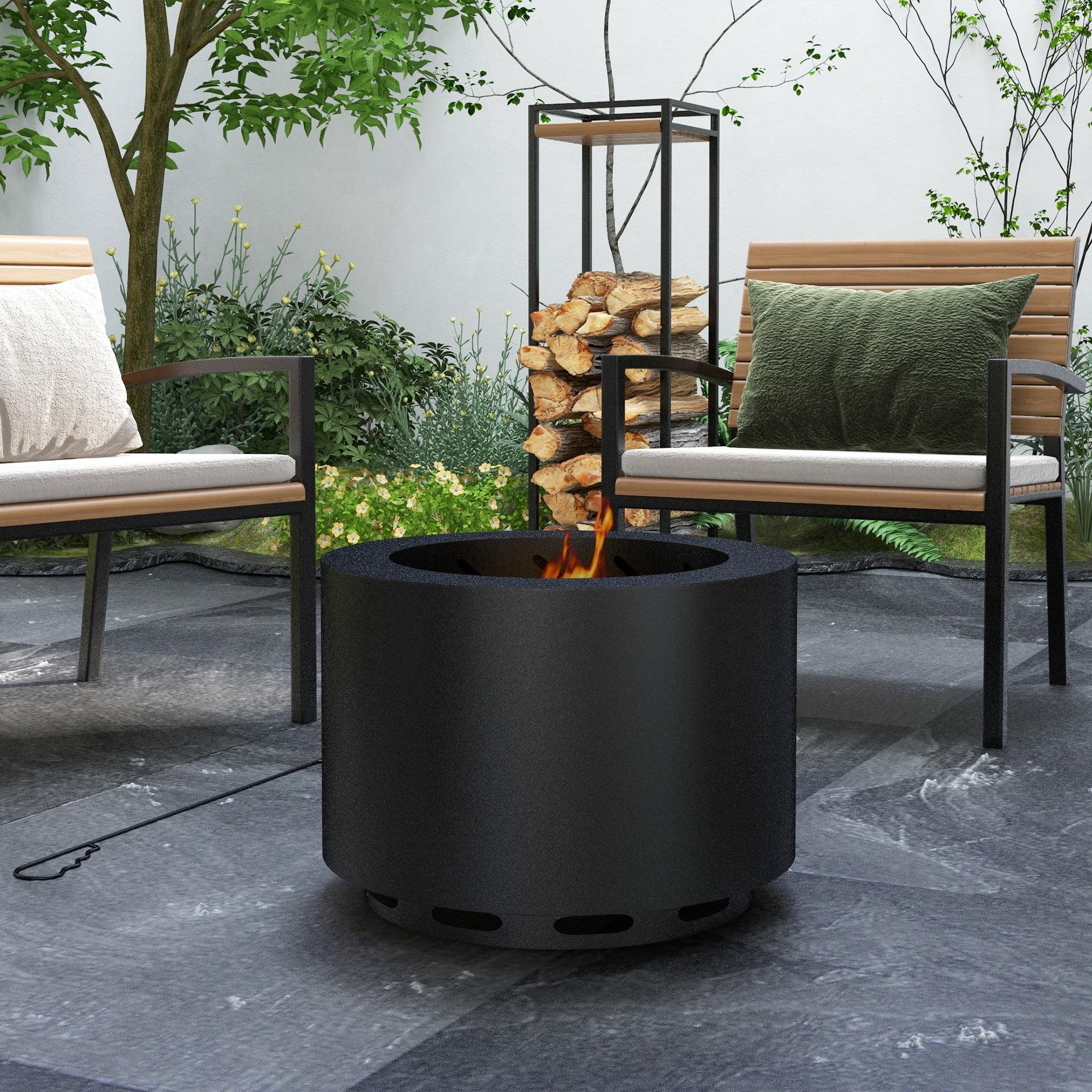 SHANRUGUOJI Outsunny Smokeless Fire Pit, 19" Portable Wood Burning Firepit With Poker, Low Smoke Camping Bonfire Stove For Backyard Patio Picnic, Stainless Steel