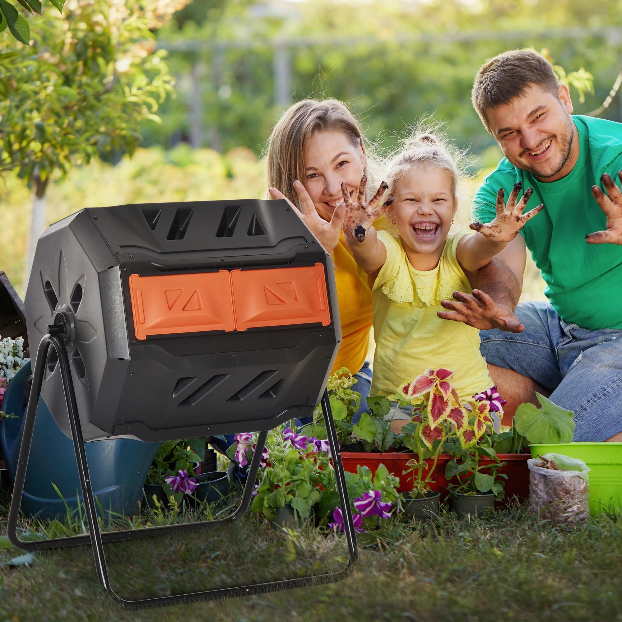 Outsunny Tumbling Compost Bin Outdoor 360° Dual Chamber Rotating Composter 43 Gallon