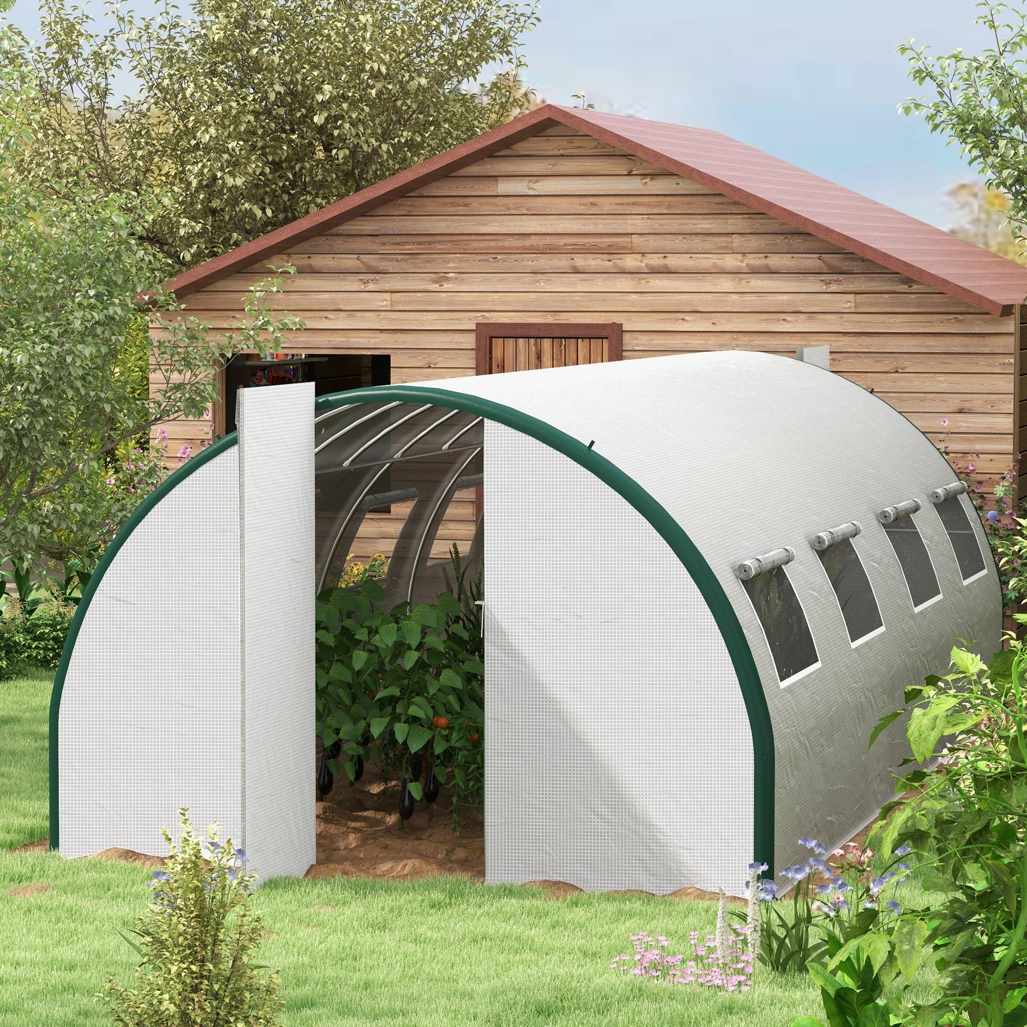 Outsunny White Walk-In Tunnel Greenhouse with Hinged Doors and Mesh Windows