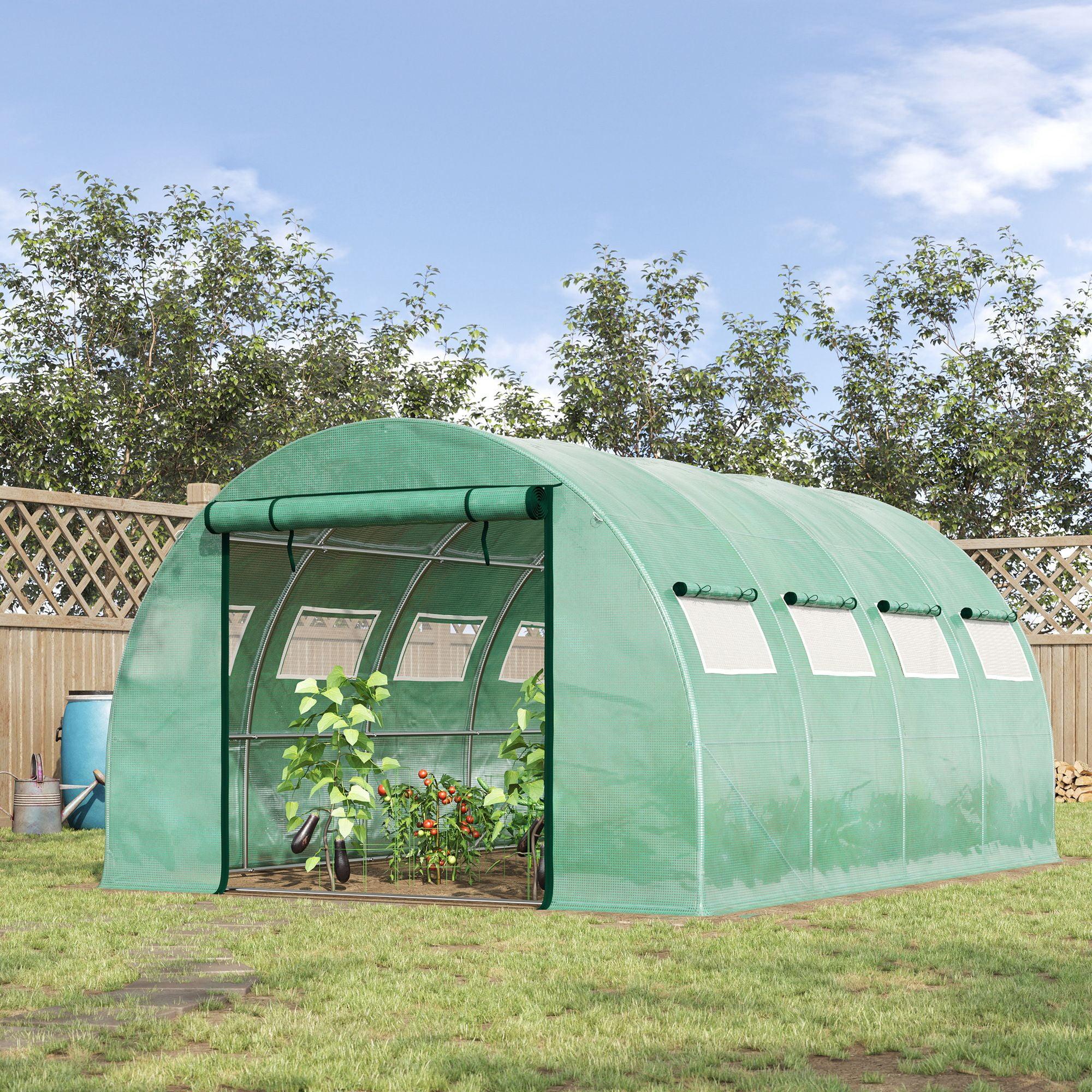 Green Walk-In Tunnel Greenhouse with Zippered Mesh Doors