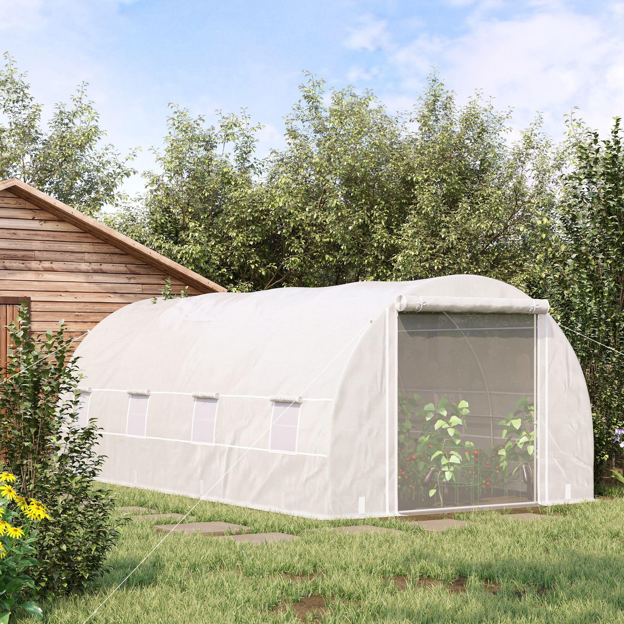 Outsunny White Walk-In Tunnel Greenhouse with Zippered Door and Mesh Windows