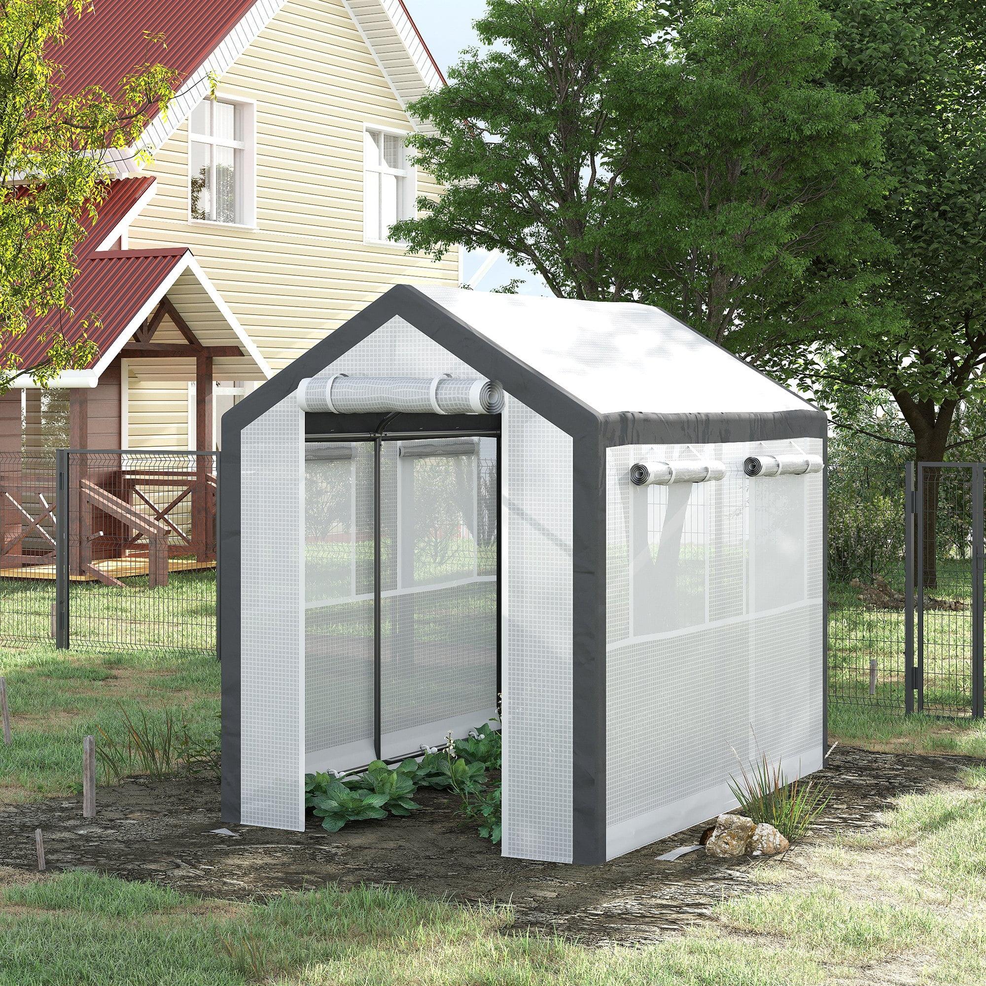 Outsunny Walk-In Greenhouse with Roll-Up Windows and Zippered Doors