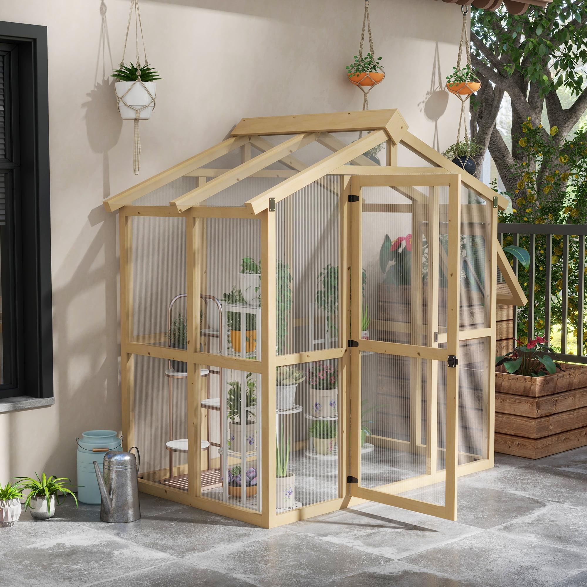 Outsunny 6.5' x 4' Polycarbonate Greenhouse with Wood Frame