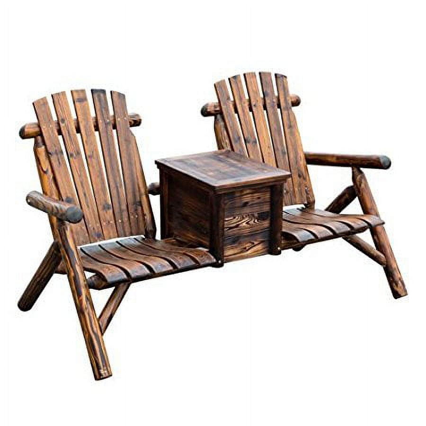 Outsunny Wooden Double Adirondack Chair Loveseat with Inset Ice Bucket, Table, Rustic Look, & Weather-Resistant Varnish