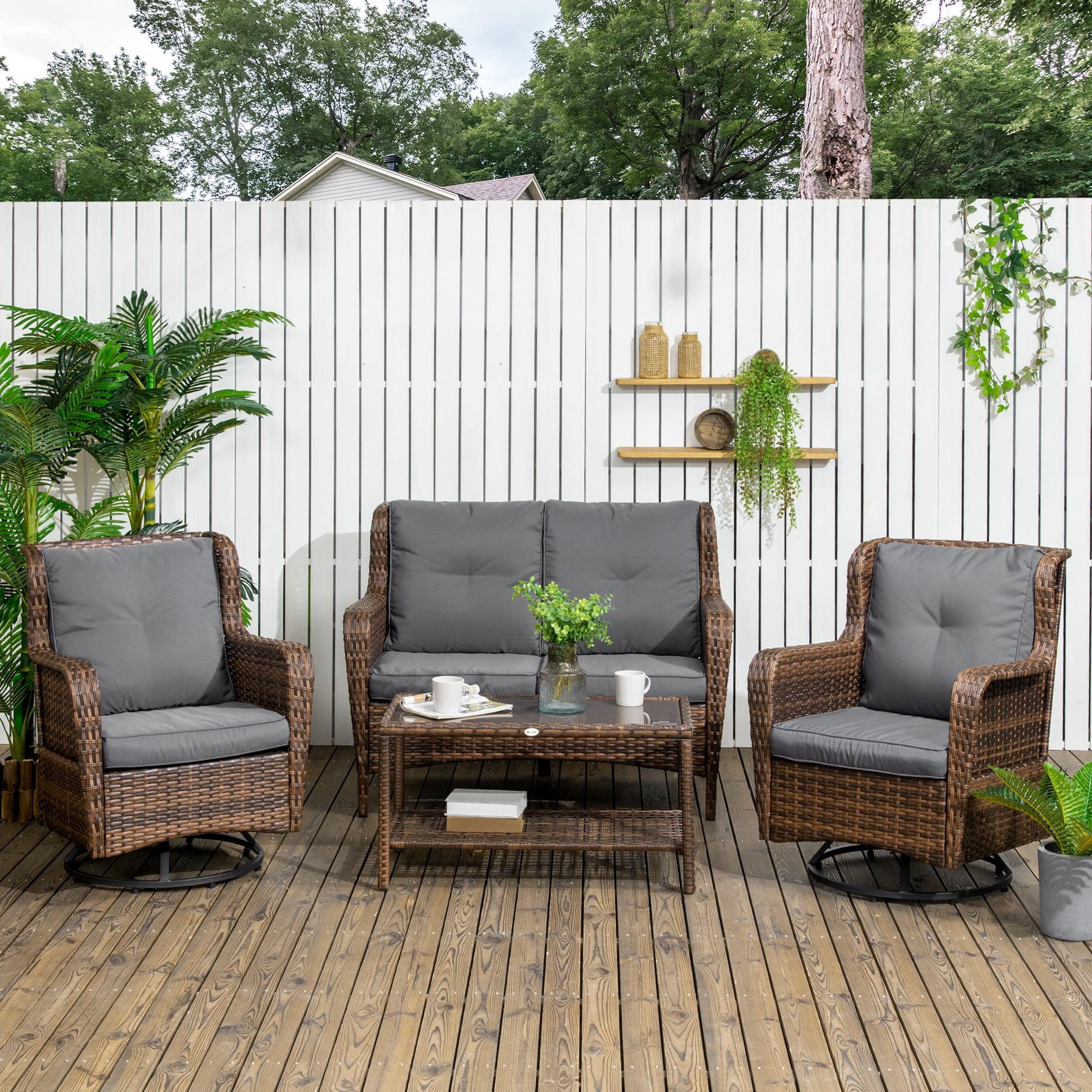 4 Piece Rattan Sectional Seating Group with Cushions