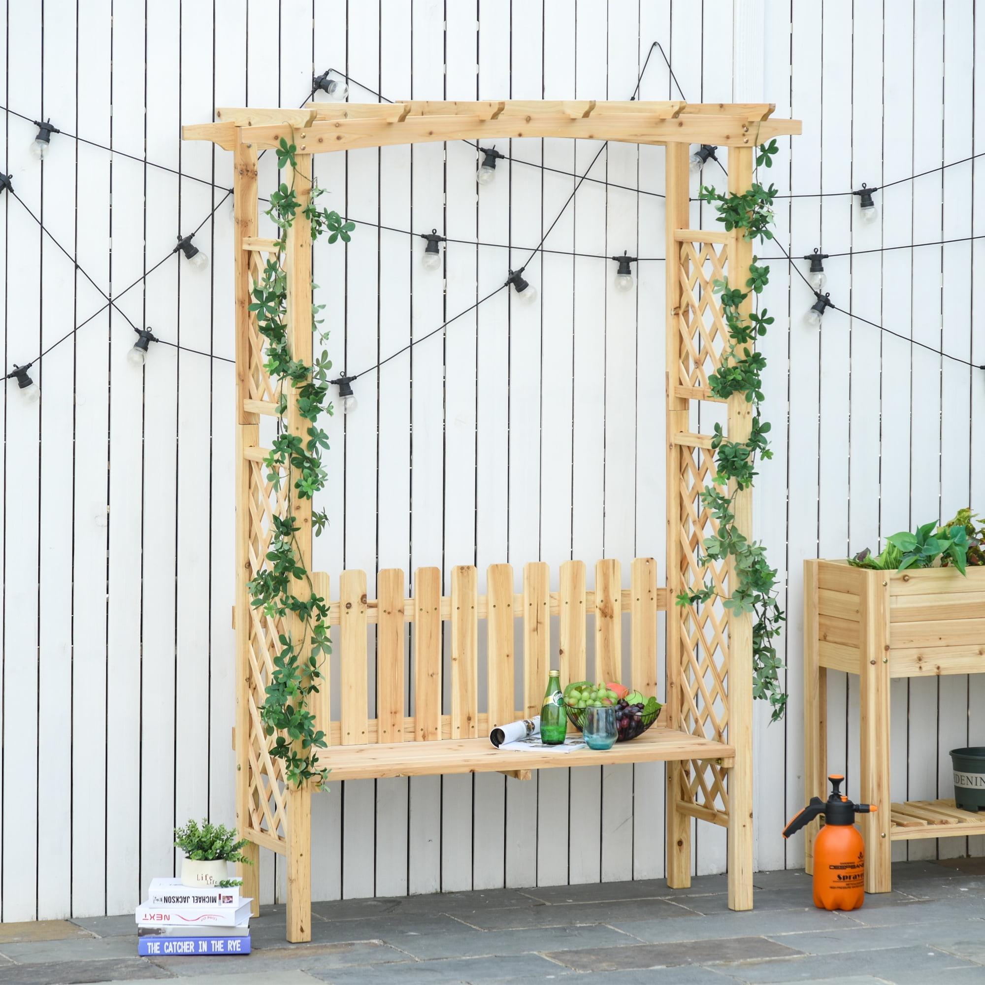 Outsunny Wooden Trellis Arbor Arch for Climbing Plants with Garden Bench, Grow Grapes & Vines, Patio Decor & 2-Person Seating, Natural