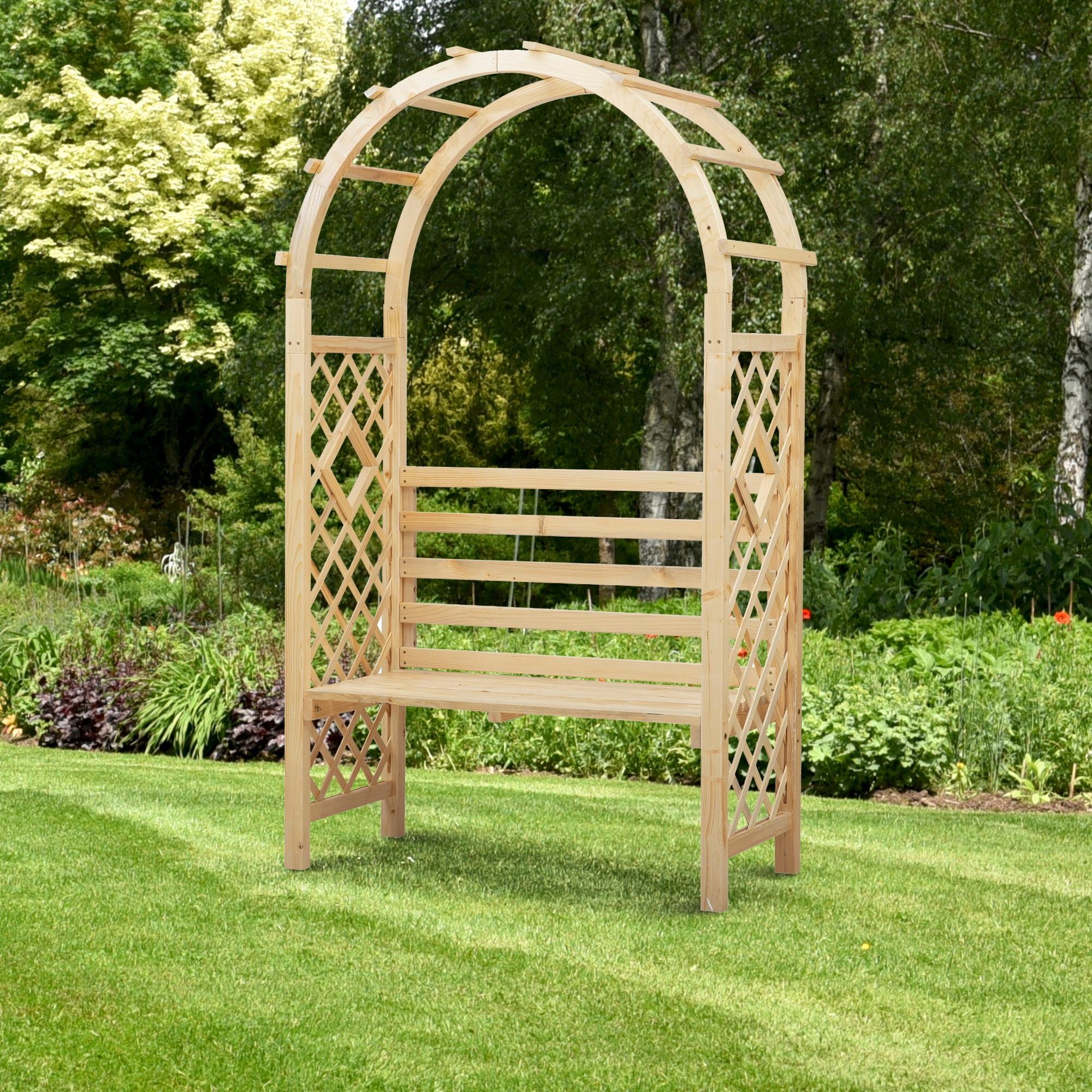 Outsunny Wood Garden Arch with Bench Pergola Trellis for Vines/Climbing Plants, Perfect for the Backyard & Outdoor Space