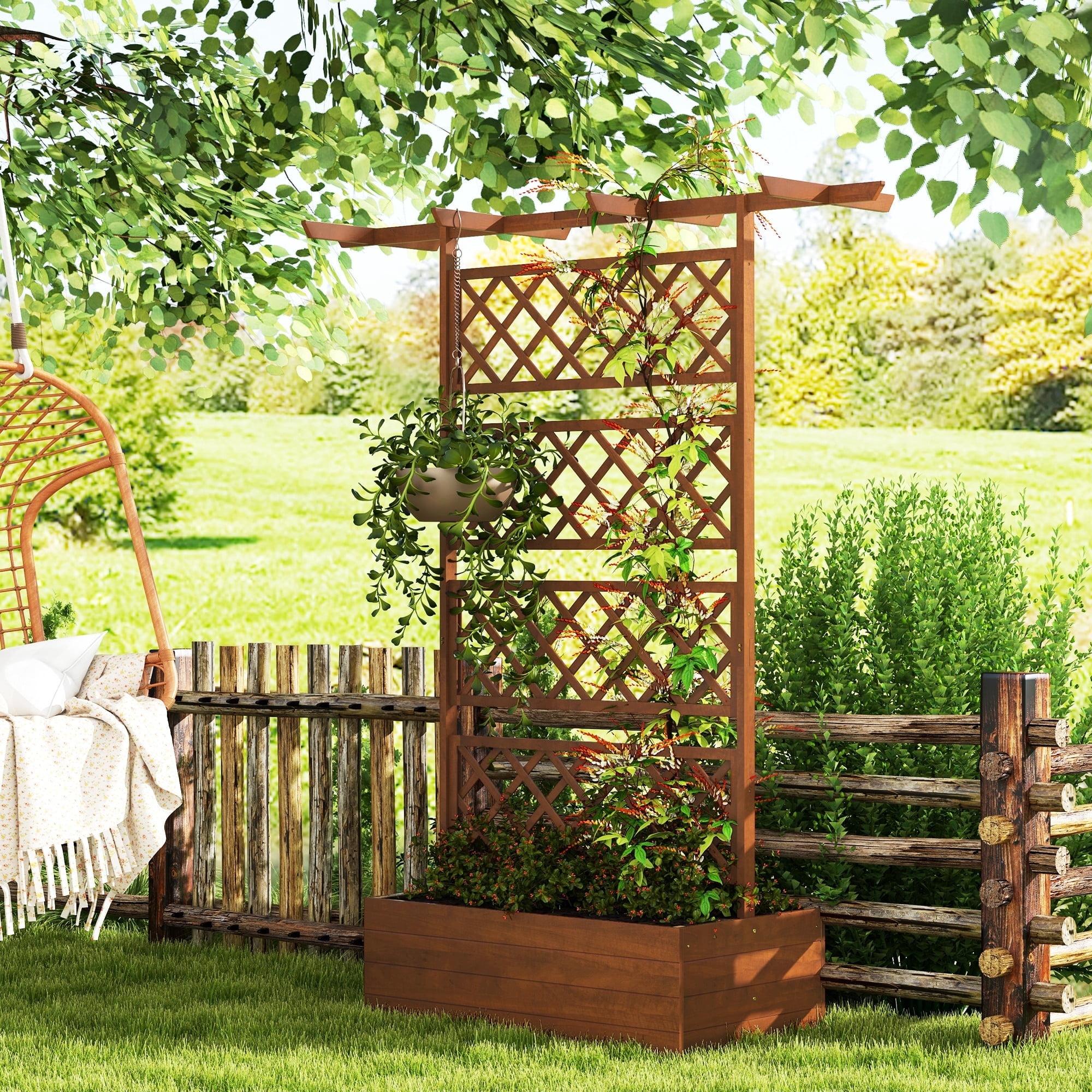 Large Fir Wood Raised Garden Bed with Trellis