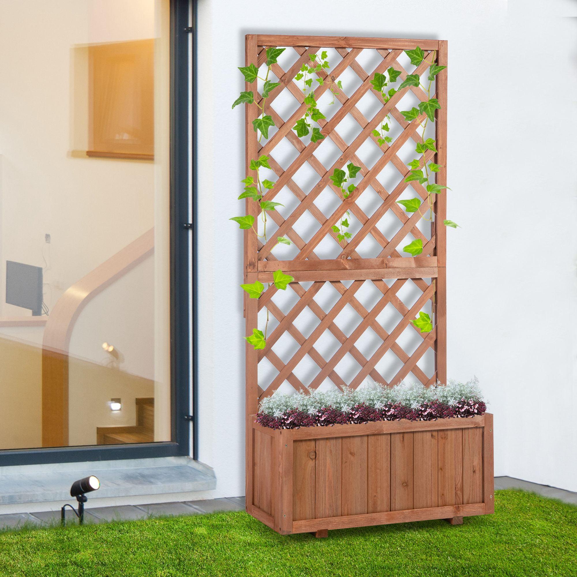 Outsunny Wooden Raised Garden Bed, Raised Planter Box, Planter with Trellis for Climbing Plants Flowers