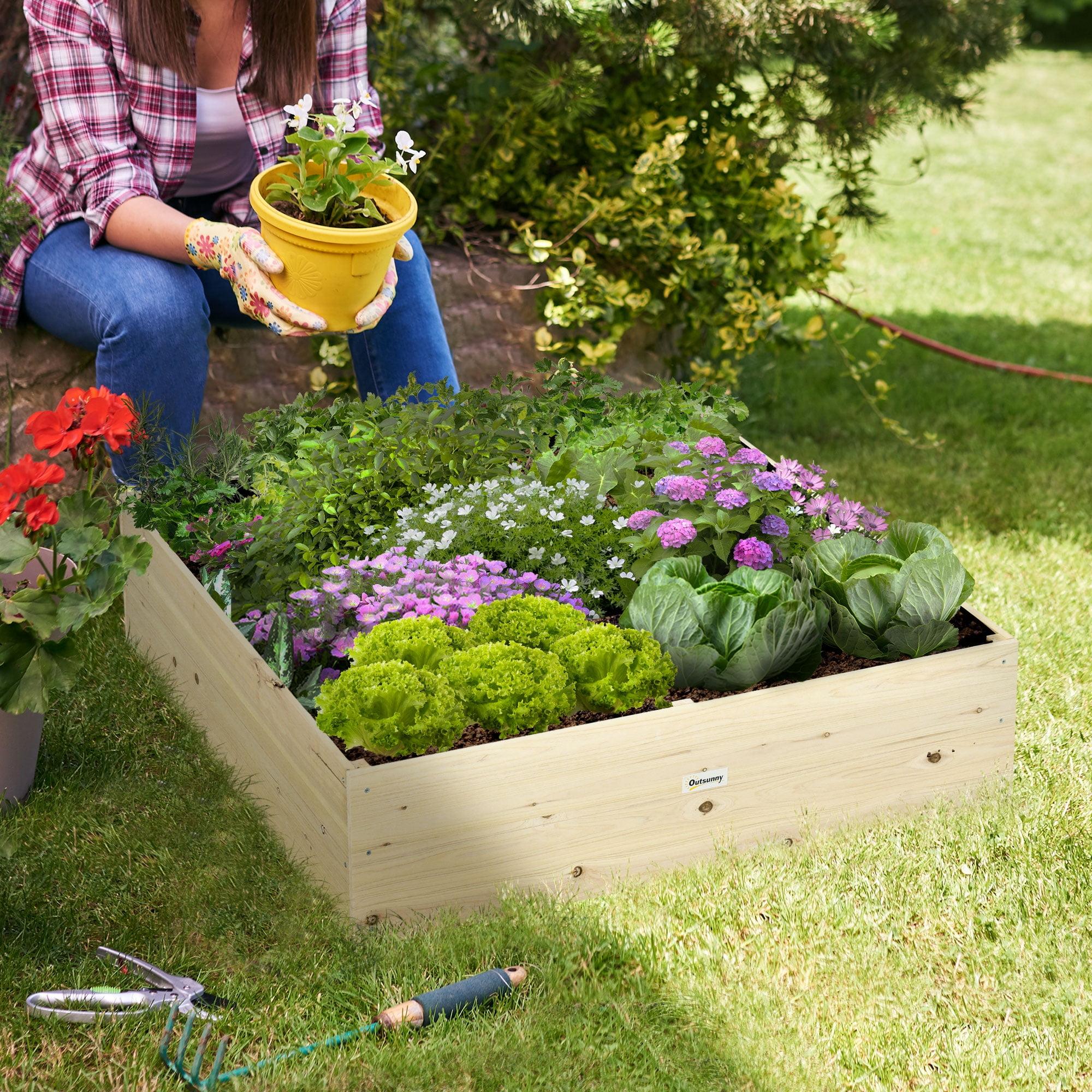 Outsunny 46'' x 46'' Wooden Raised Garden Bed, Elevated Planter Box for Backyard, Patio to Grow Vegetables, Herbs, and Flowers