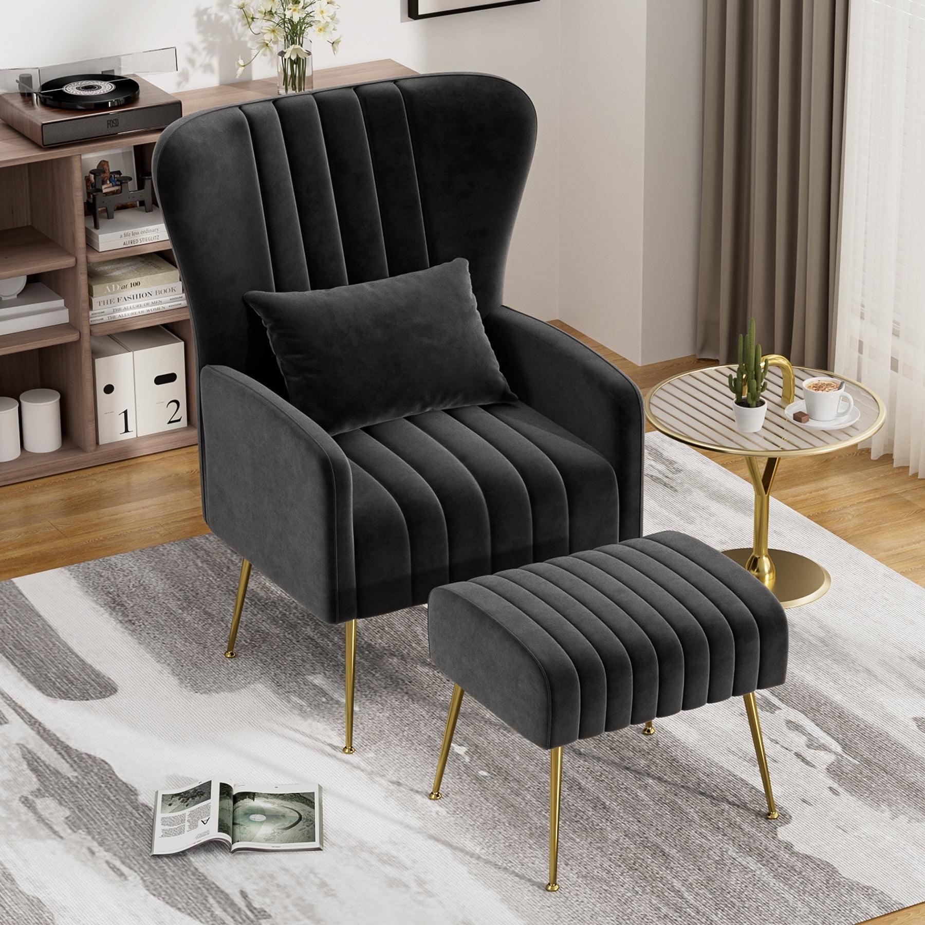 Zyanne Velvet Armchair with Ottoman