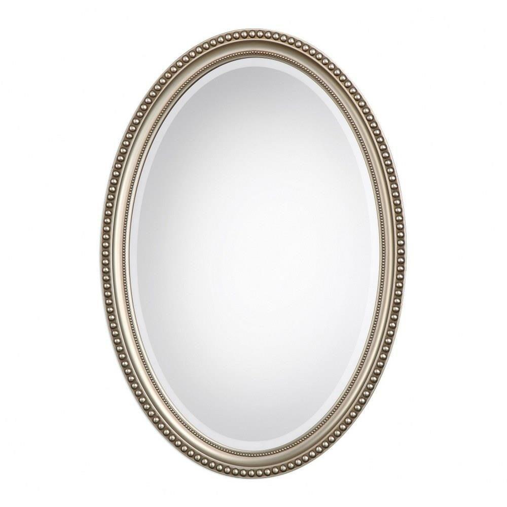 Elnora 32" Oval Wall Mirror with Beaded Silver Frame