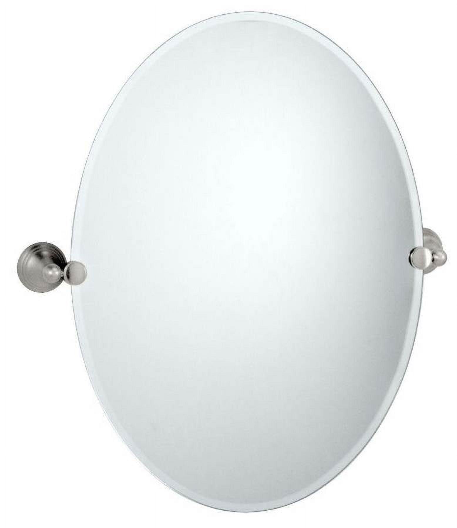 Charlotte Collection Frameless Oval Vanity Mirror in Satin Nickel