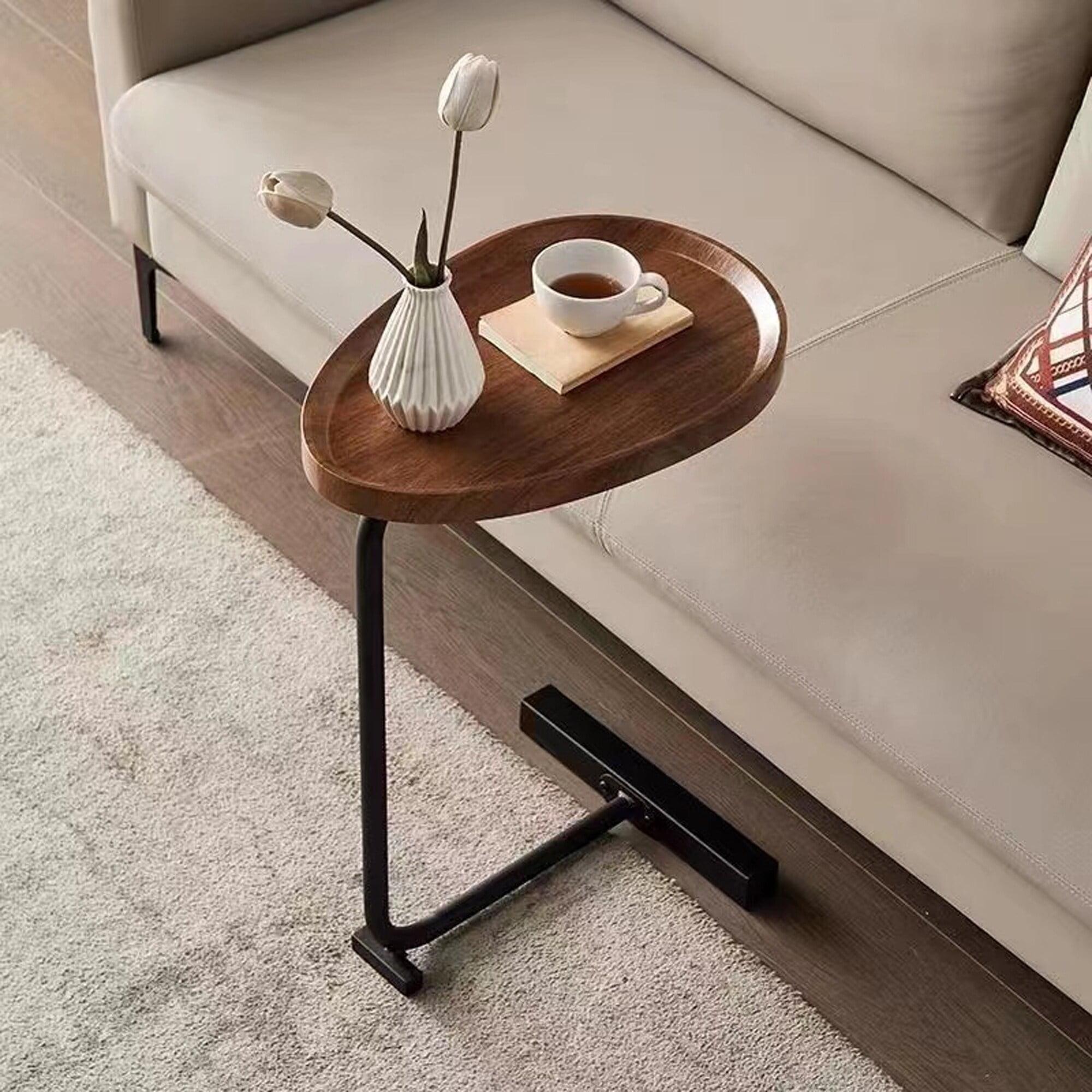 Oval Side Table Small Sofa Table with Metal Material and Steel Material and MDF End Table Living Room Center Table Brown