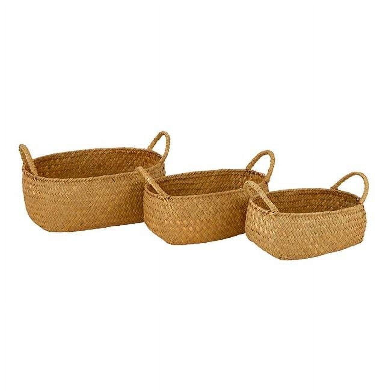 Plum & Post Seagrass Oval Baskets With Handles & Cuffs Set of 3