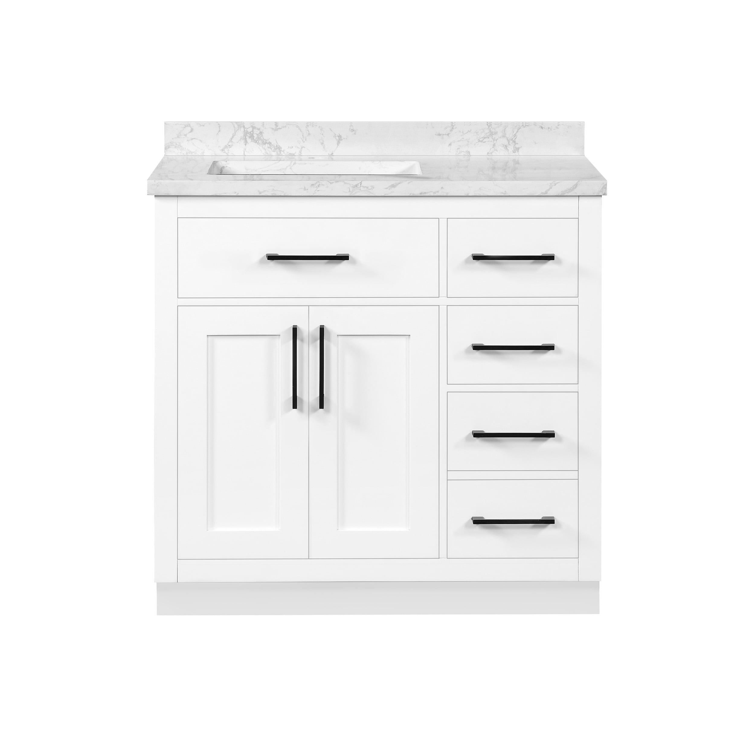 Athea 36" Pure White Freestanding Bathroom Vanity with Marble Countertop