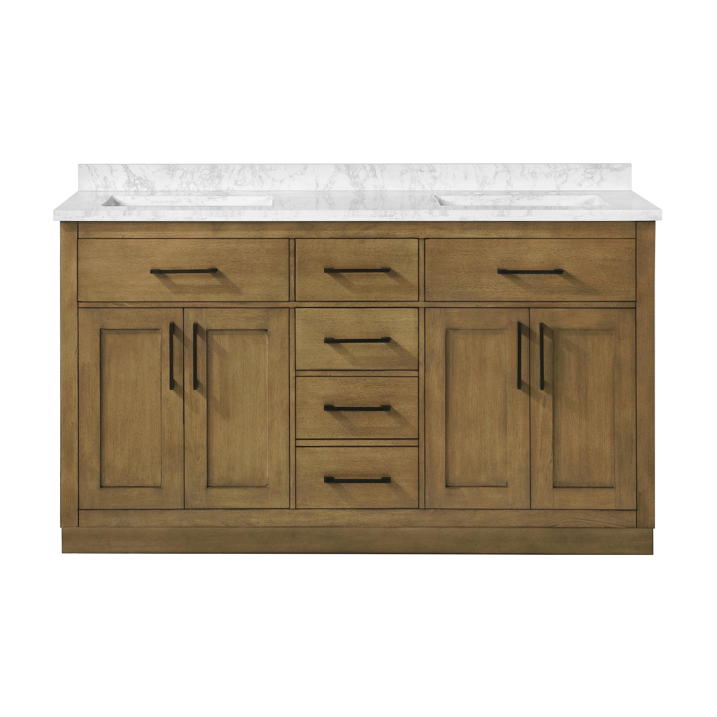 Athea 60'' Almond Latte Double Sink Bathroom Vanity with Marble Top