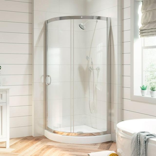 OVE Decors Breeze Premium 33 in. Framed Round Shower Kit w/ Clear Glass, Base