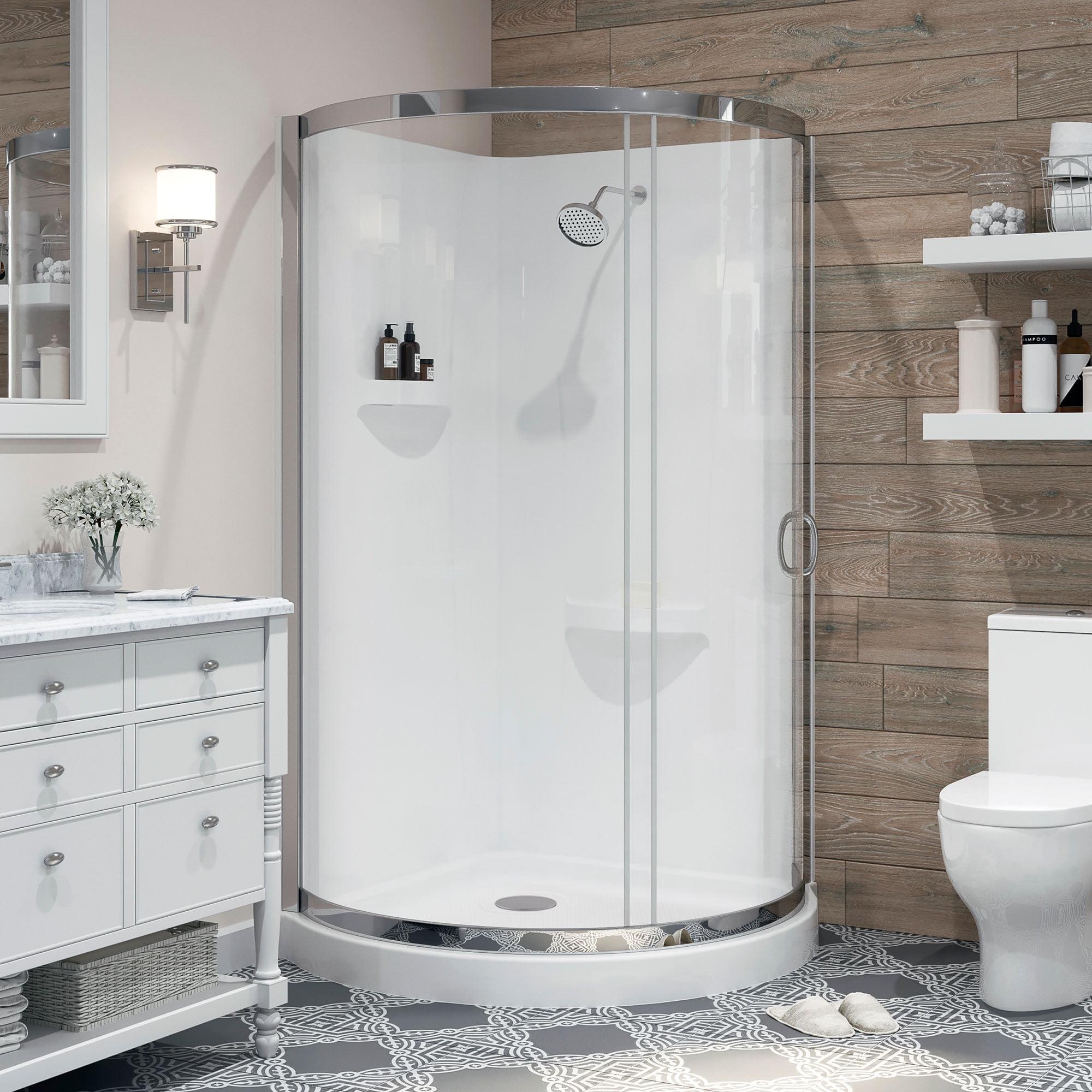 Breeze Premium 38 in. Corner Shower Sliding Door with Walls and Base Included, Clear Glass and Chrome Finish