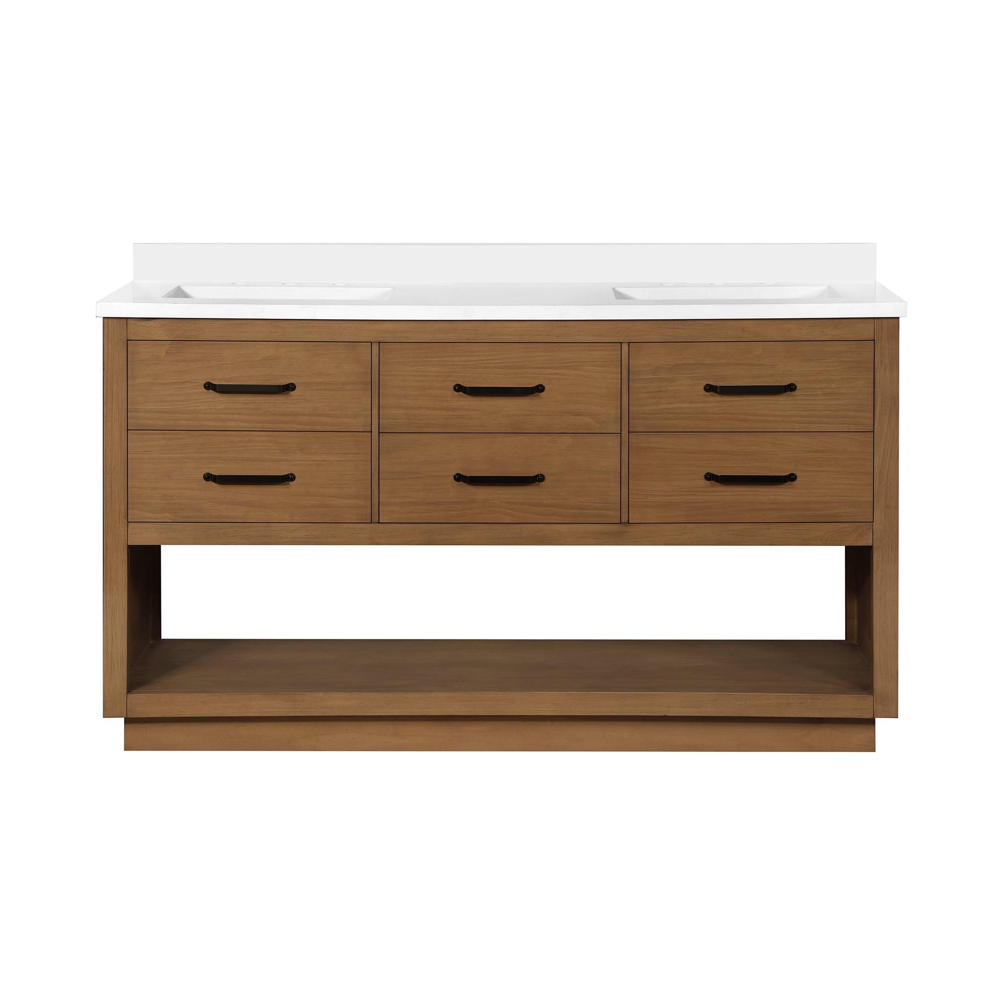 Carran 60" Wax Pine Double Sink Bathroom Vanity