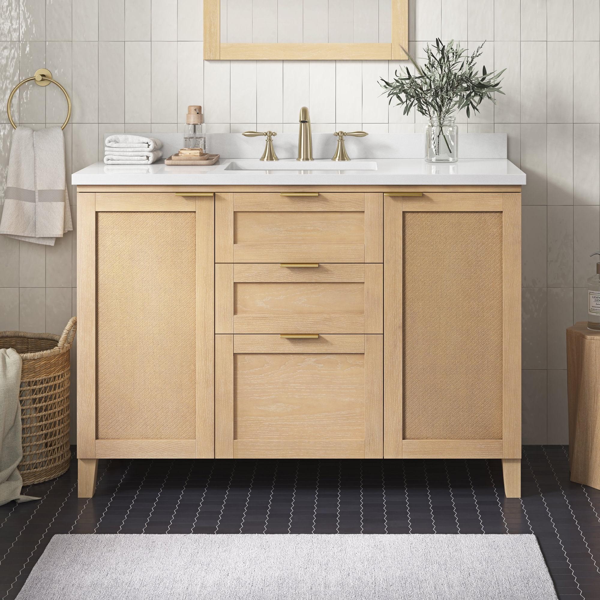 Rustic Ash 48" Single Sink Bathroom Vanity with Woven Rattan Doors