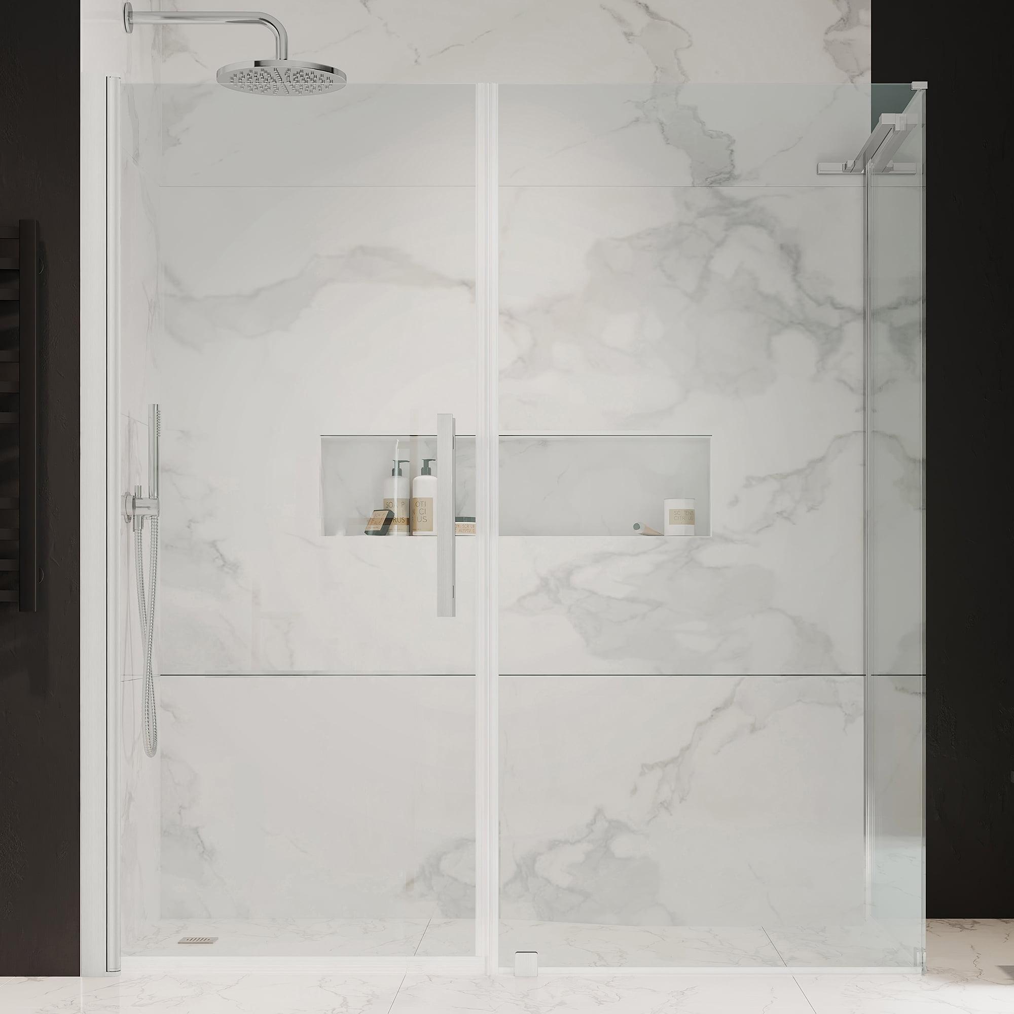 Ove Decors Pasadena 59-13/16 in. W x 72 in. H Rectangular Pivot Frameless Corner Shower Enclosure in Nickel
