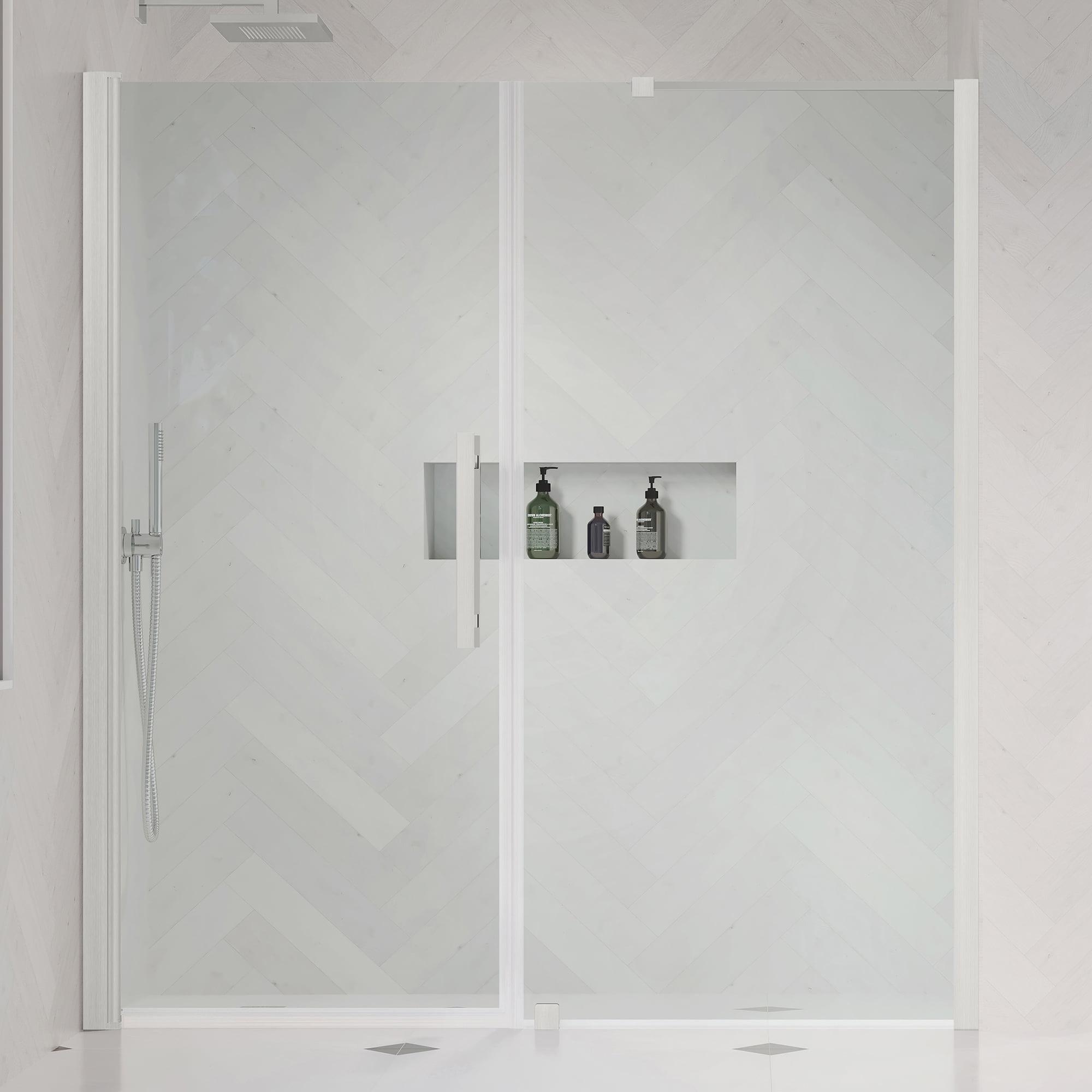 Ove Decors Pasadena 66-5/8 in. W x 72 in. H Alcove Pivot Frameless Shower Door in Nickel