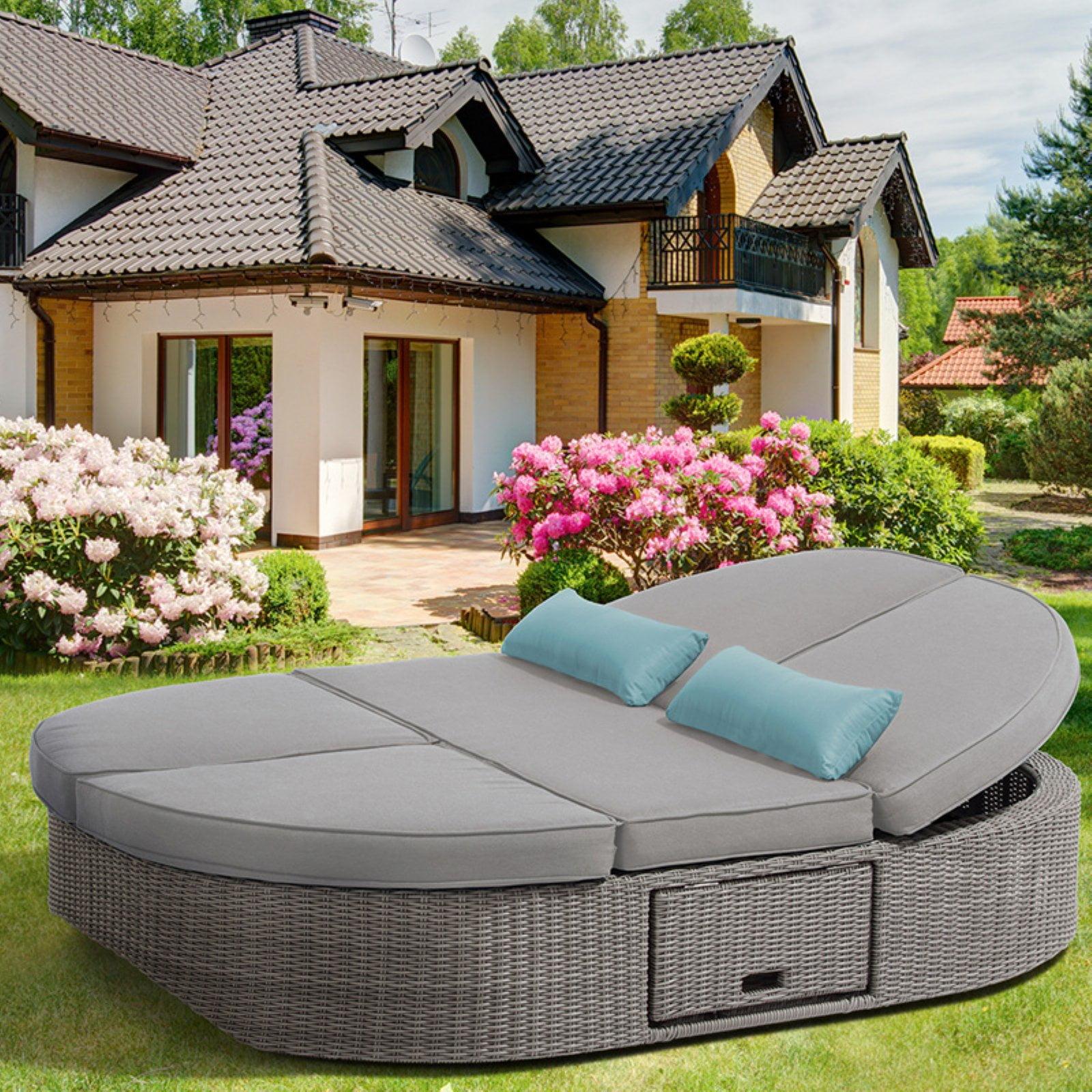 Sandra 75" Gray Aluminum Wicker Outdoor Daybed