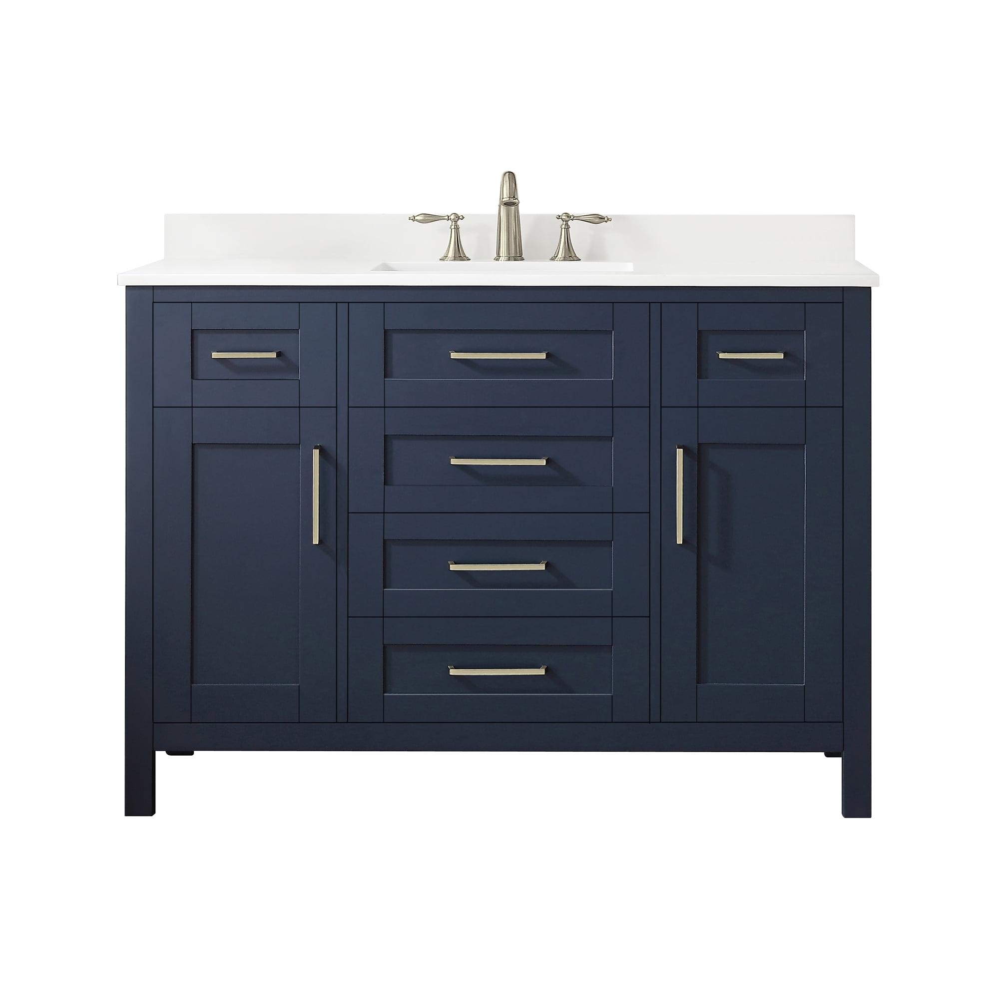 Midnight Blue 48" Freestanding Bathroom Vanity with Marble Top