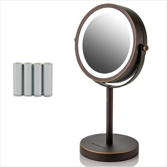 Ovente OVENTE 6" Lighted Makeup Mirror with 1X/7X Magnification, Cordless Tabletop Mount Vanity Round Mirror with 360° Swivel Design and Double Sided Cool Tone LED Ring Light, Antique Bronze MLT60ABZ1X7X
