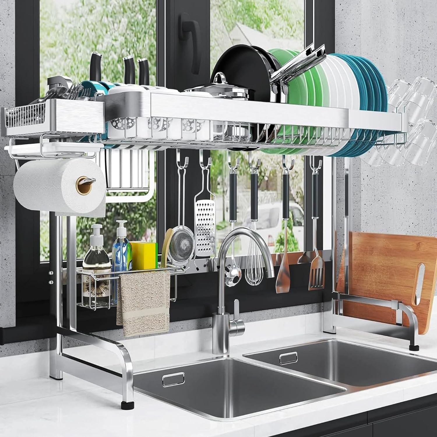 Adjustable Stainless Steel Two Tier Dish Rack