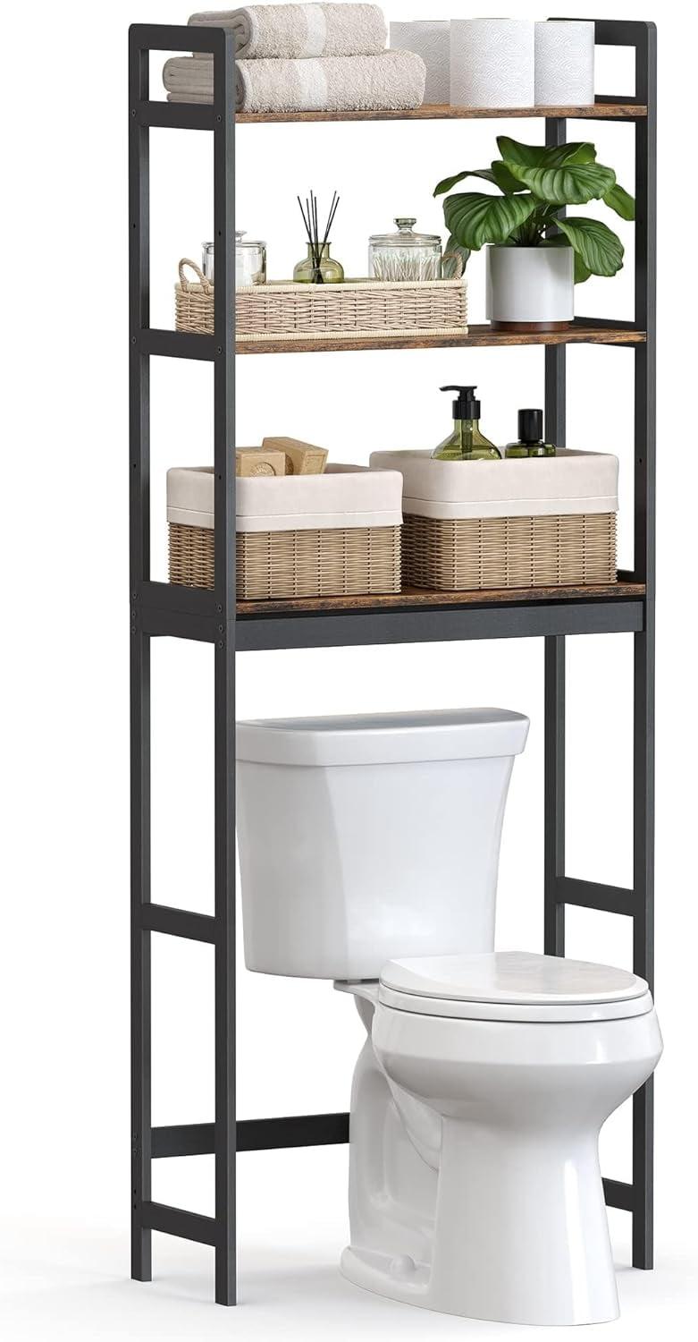 Rustic Brown and Black Adjustable Over-the-Toilet 3-Tier Shelf