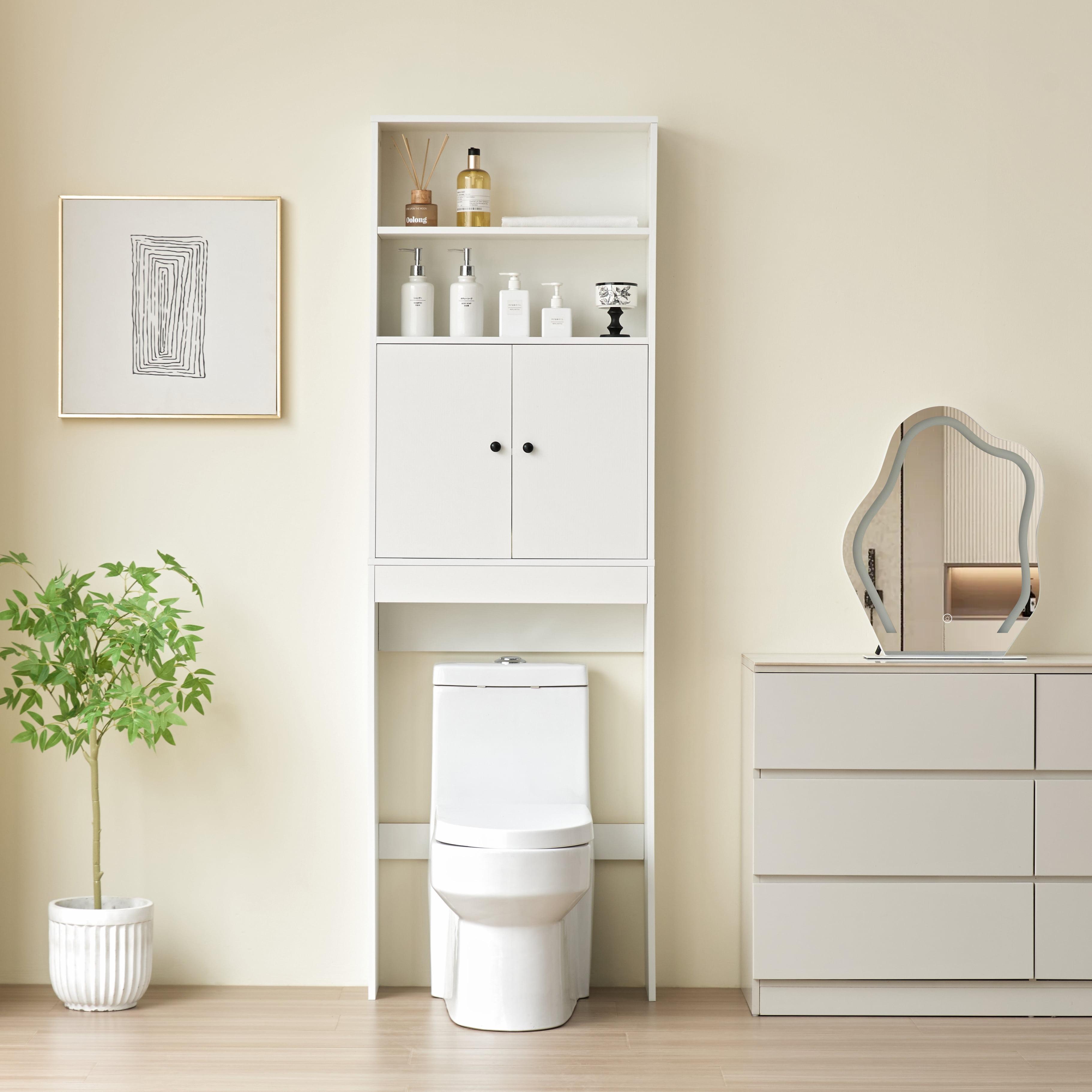 Kadyn Over The Toilet Storage Cabinet, Farmhouse Storage Cabinet Over Toilet with 2 Barn Door & Toilet Paper Holder Stand,Home Space-Saving Toilet Rack,for Bathroom,Restroom, Laundry-white