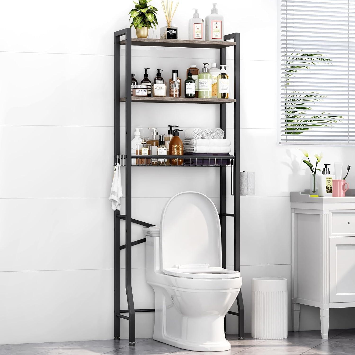 Over-The-Toilet Storage Rack, 3-Tier Bathroom Organizer Shelf Over Toilet With Shelf And Basket, Freestanding Space Saver Bathroom Shelves Above Toilet For Room