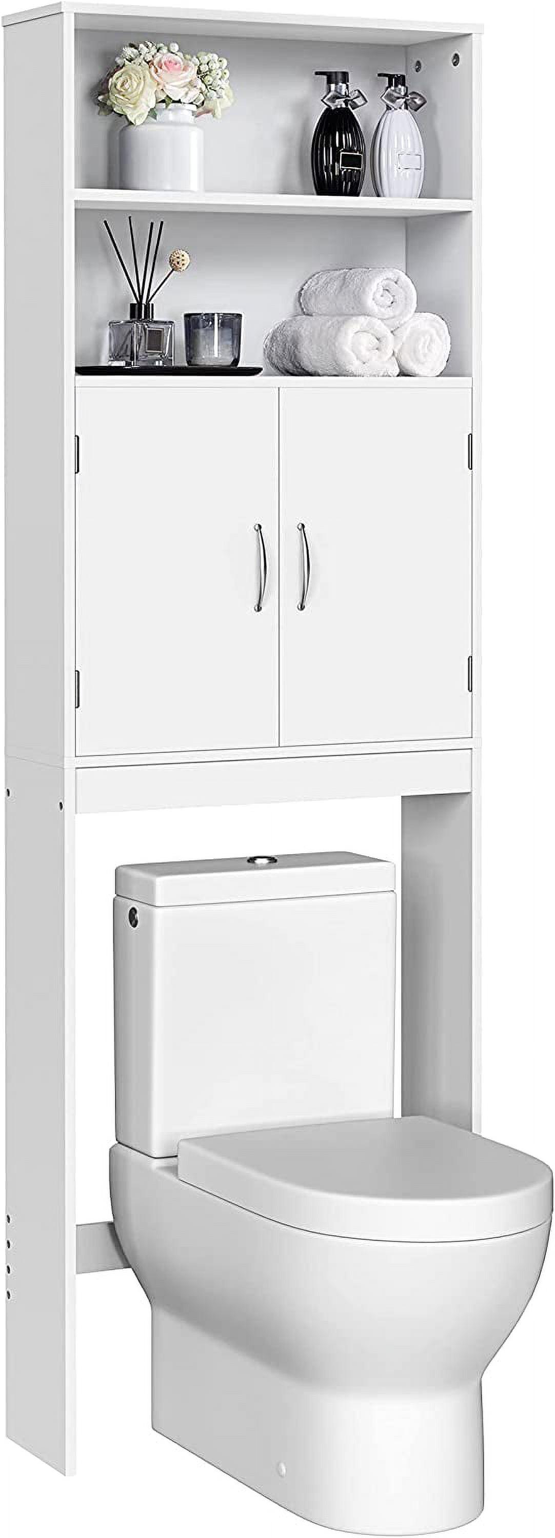 Killeryuki Over The Toilet Storage, Taller Bathroom Organizer Space-Saving Storage Cabinet with Adjustable Shelves and Double Doors, 77 in H, White