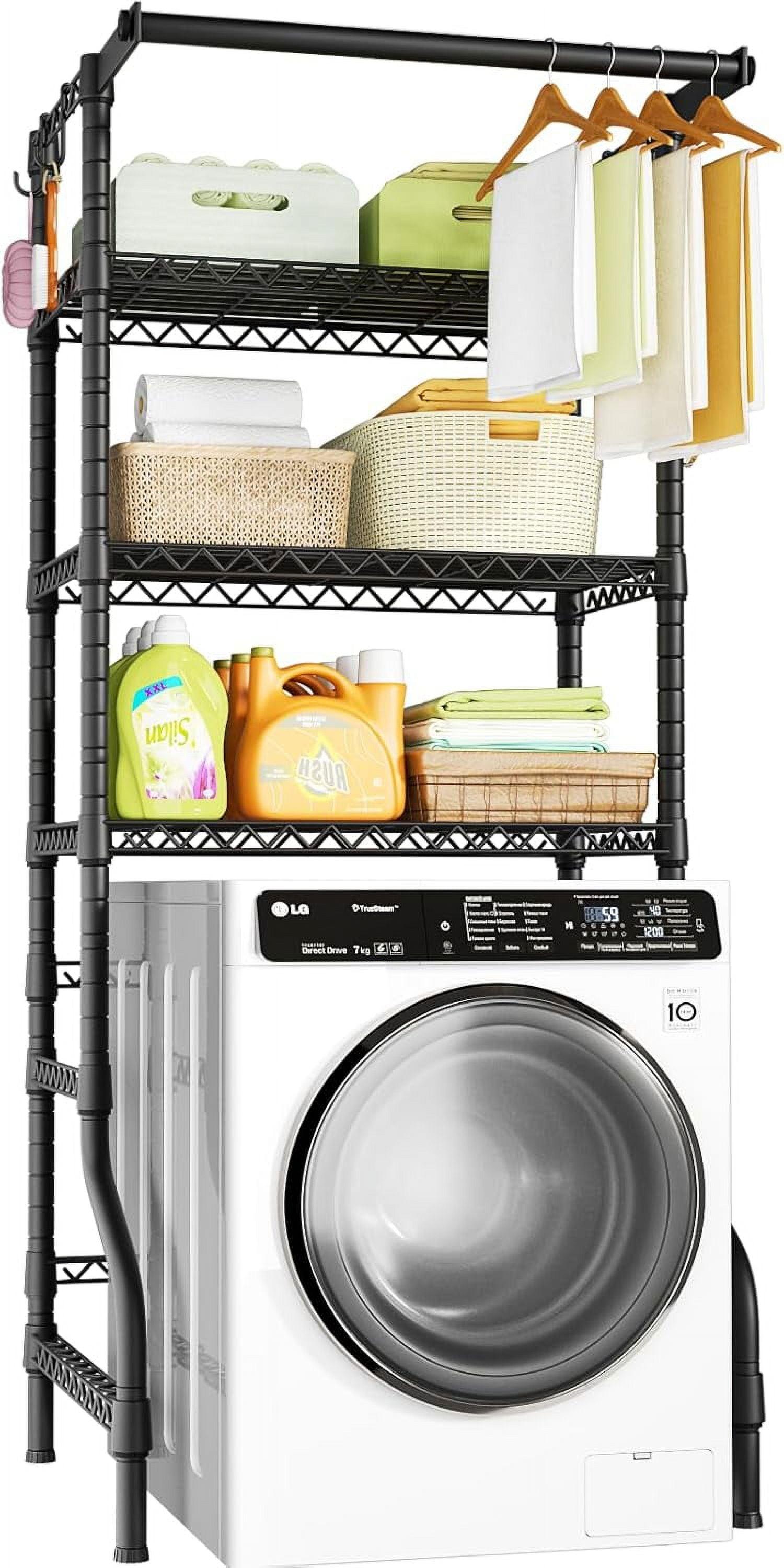 Black Adjustable 3-Tier Wire Laundry Room Storage Rack