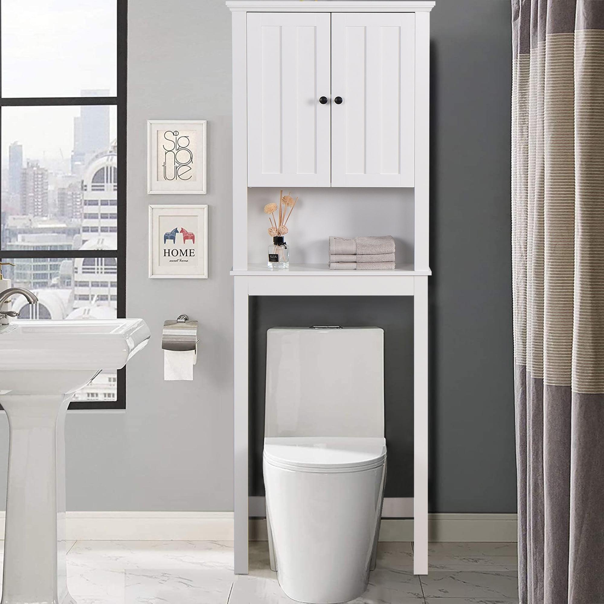 Elegant White Over-the-Toilet Cabinet with Adjustable Shelves