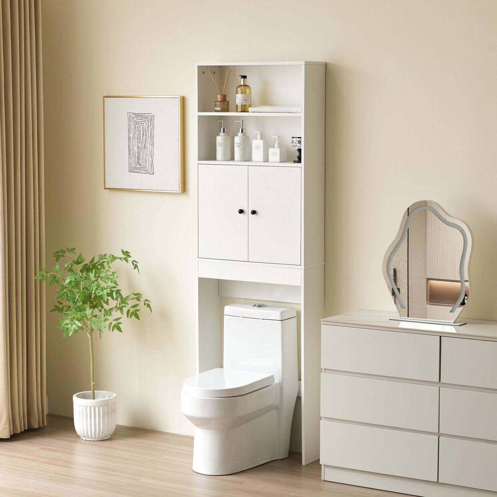 Kadyn Over The Toilet Storage Cabinet, Farmhouse Storage Cabinet Over Toilet with 2 Barn Door & Toilet Paper Holder Stand,Home Space-Saving Toilet Rack,for Bathroom,Restroom, Laundry-white