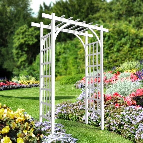 Ktaxon 7' Vinyl Garden Arbor Arch PVC Wedding Arch for Patio Garden Climbing Plant Party