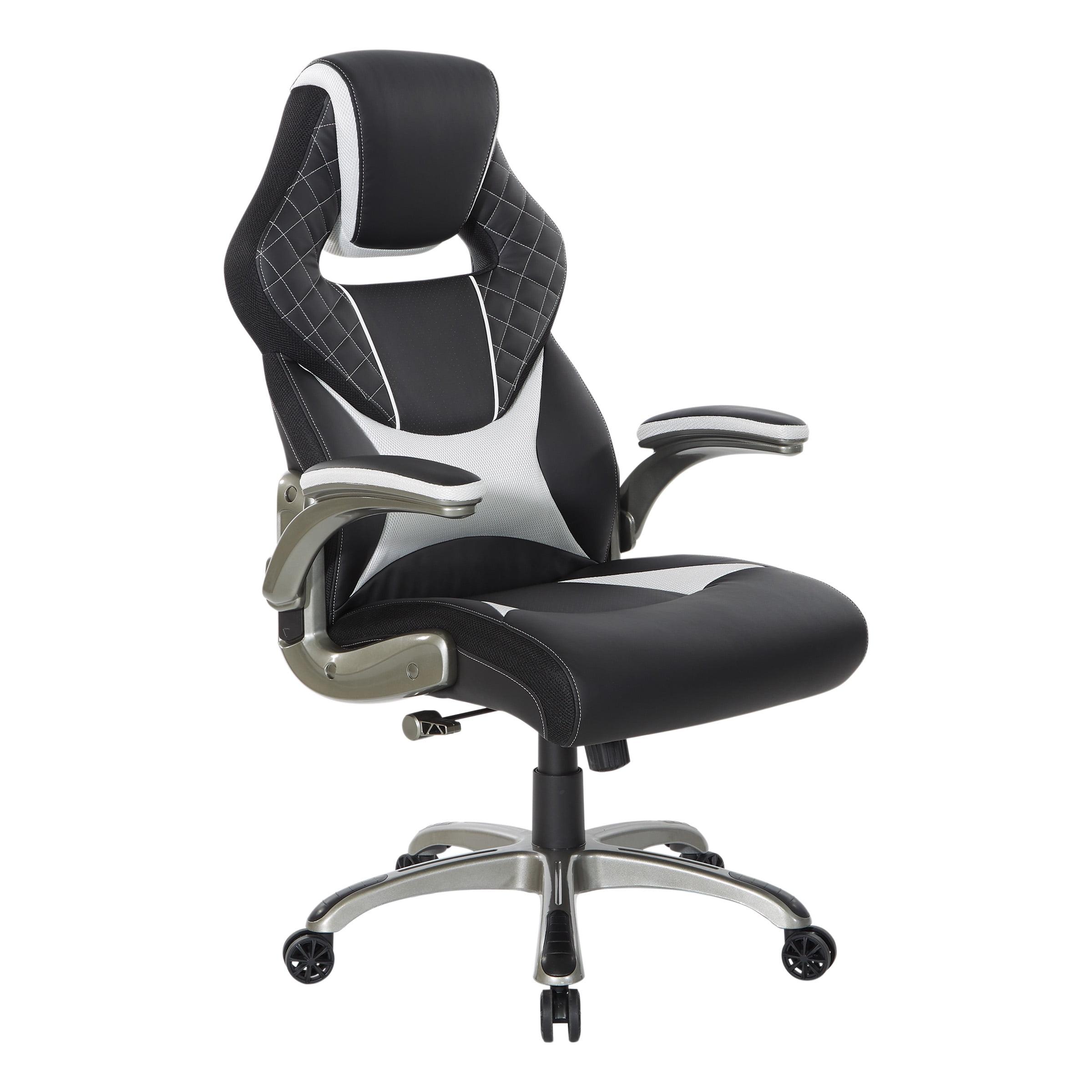 Black and White Faux Leather Ergonomic Gaming Chair