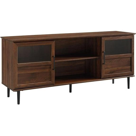 Owen 58" Glass and Wood Split Panel Door TV Console in Dark Walnut