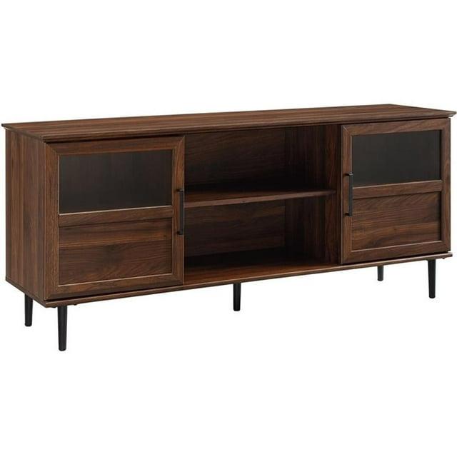 Owen 58" Glass and Wood Split Panel Door TV Console in Dark Walnut