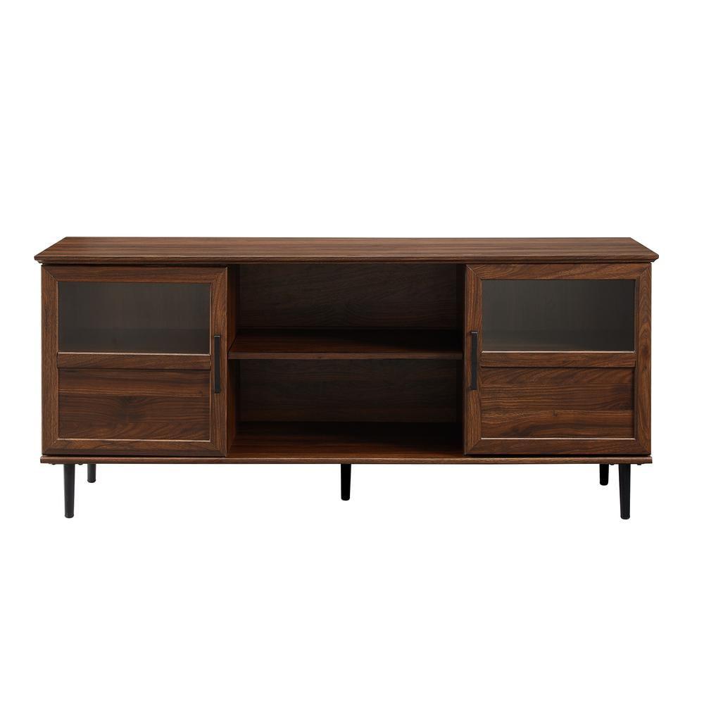 Owen 58" Glass and Wood Split Panel Door TV Console in Dark Walnut