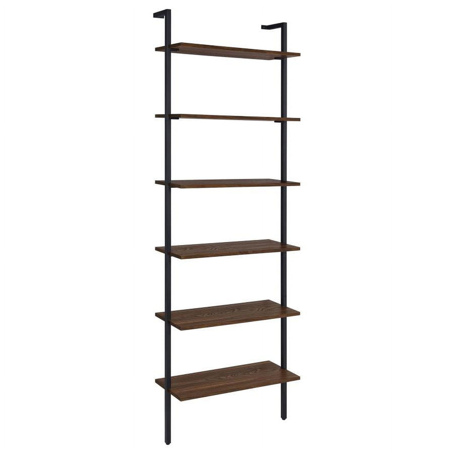 Walnut and Black 31-Inch 6-Shelf Wall Bookshelf