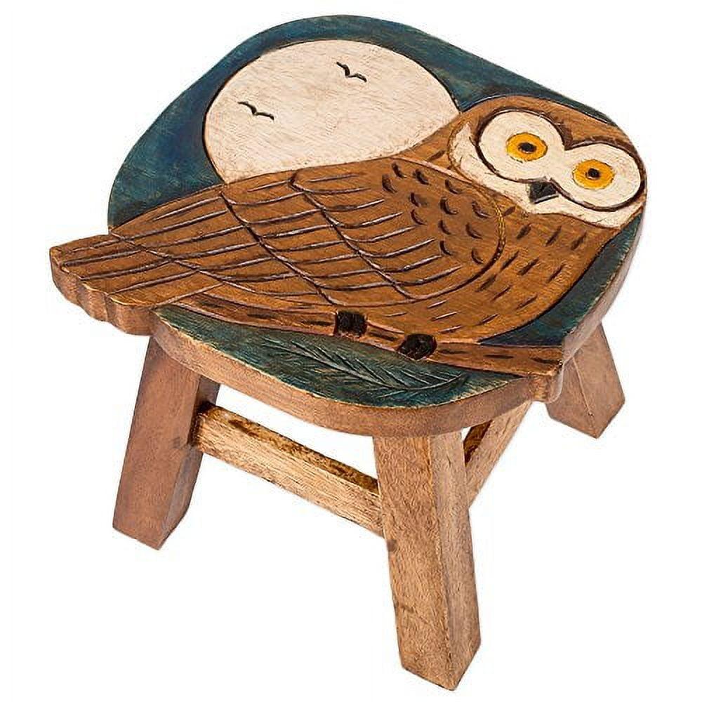 Owl Design Hand Carved Acacia Hardwood Decorative Short Stool