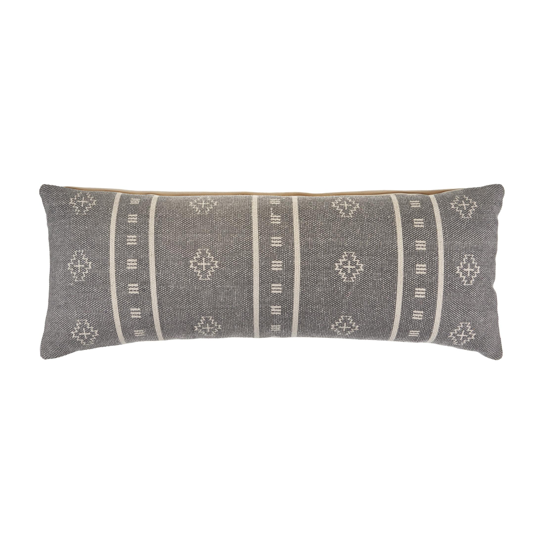 Frost Gray and Cream Geometric Organic Cotton Pillow Cover 14" x 36"