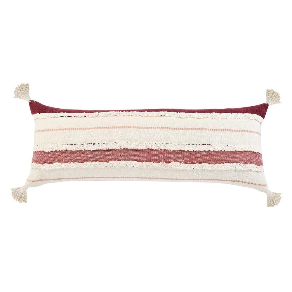 Ox Bay 14" x 36" Hand-Stitched White and Red Organic Cotton Throw Pillow