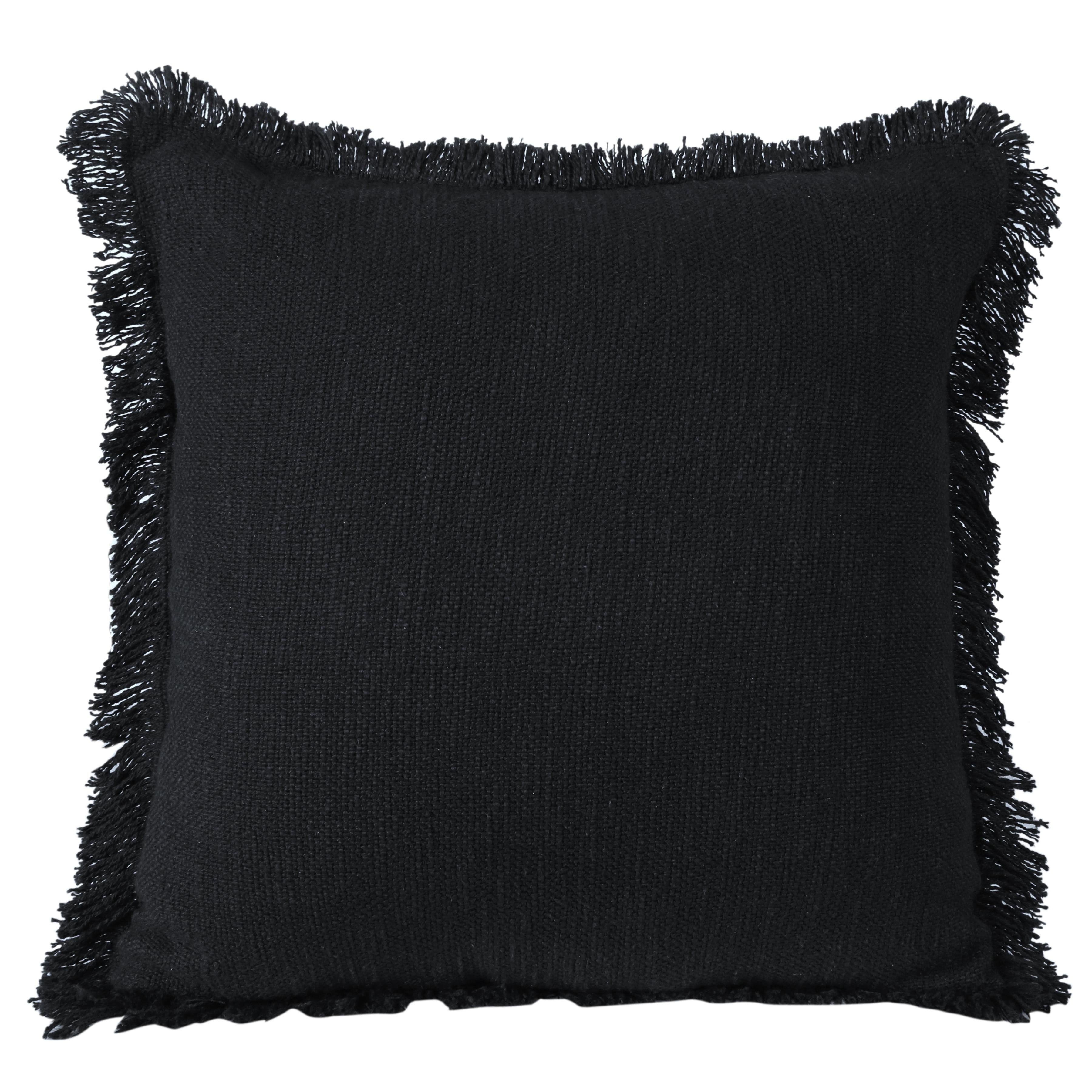 Coastal Chic 20" Square Black Cotton Textured Throw Pillow with Fringe